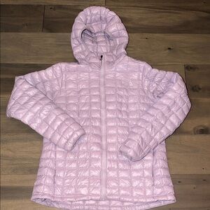 The North Face Light Pink Quilted Hooded Jacket Large